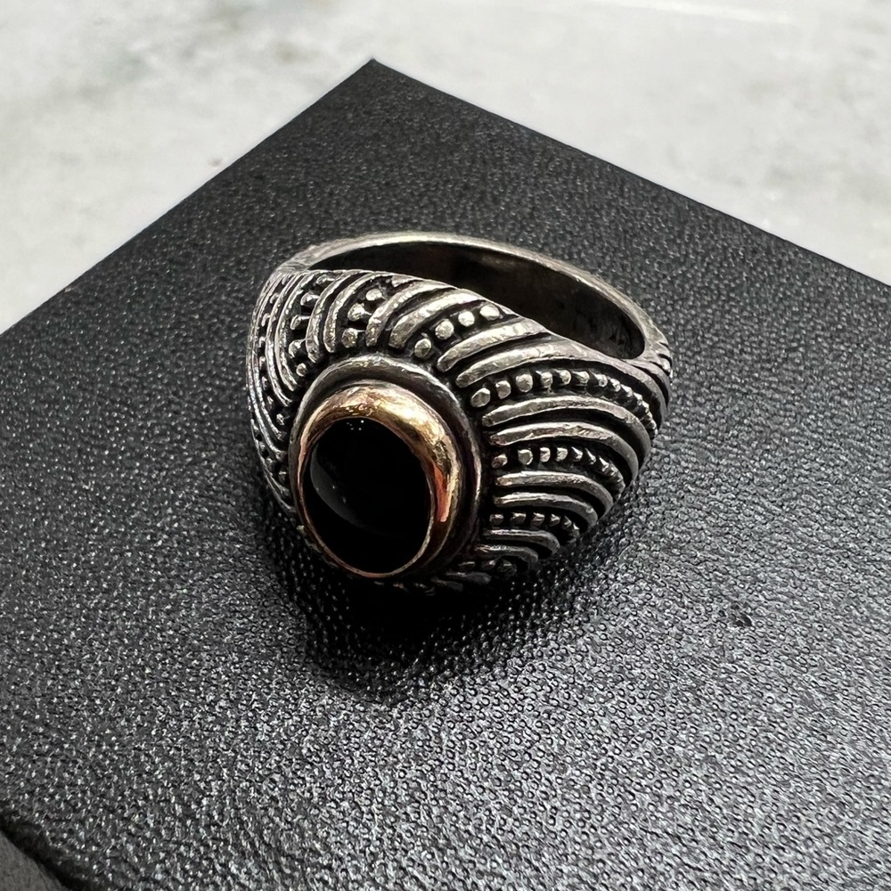 Rare retired James Avery Sterling Silver Black Onyx & 14k GOLD Ring size 6 - Picture 7 of 11